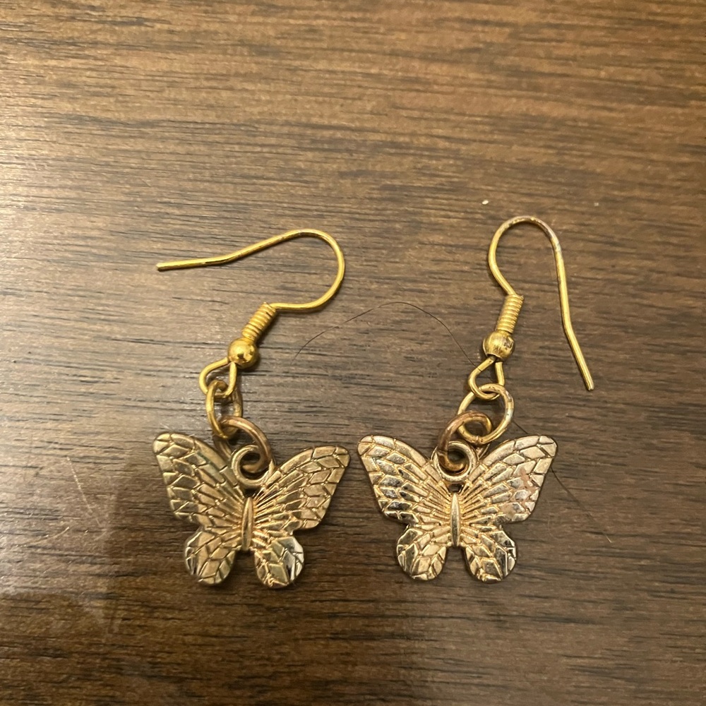 Gold Butterfly Dangle Drop Earrings